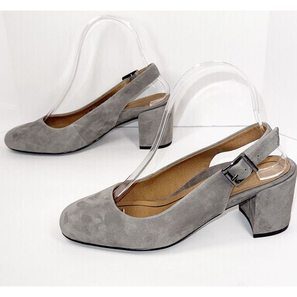Vionic Nareen Low Block Heel Suede Leather Slingback Gray Closed Toe Office Sz 6 - Picture 13 of 15